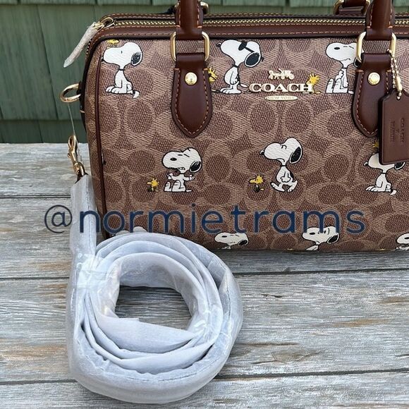 Coach X Peanuts Rowan Satchel Bag In Signature Canvas With Snoopy Print - Picture 7 of 13